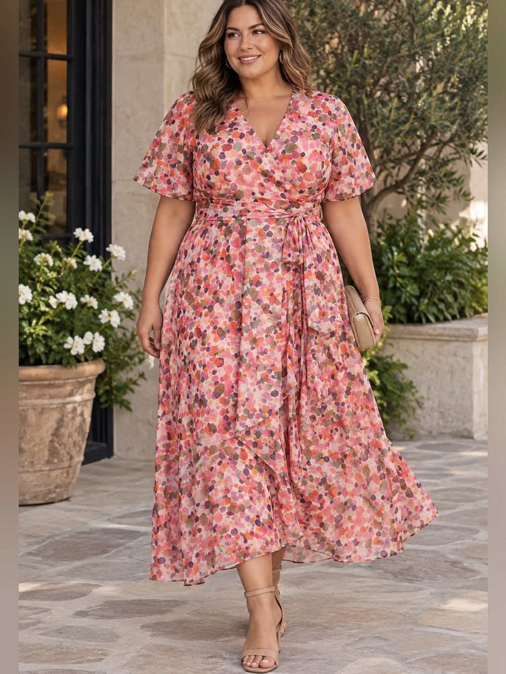 Tanya Taylor Blaire Floral Wrap Midi Dress Plus Size 20 Pink